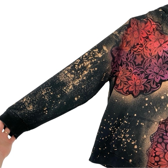 Nike Hoodie Sweatshirt Pullover Womens Size Large Mandala Stencil Upcycled Black - Picture 7 of 13